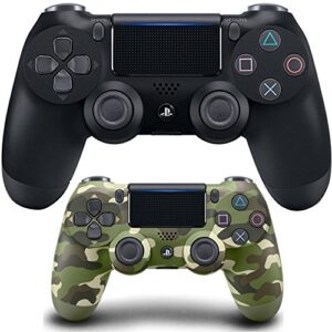 Sony Wireless Controller for PlayStation 4 Black (3001538) with Sony DualShock 4 Wireless Green Camouflage Controller for PS4 (Renewed)