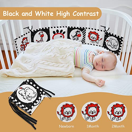 Vicloon Black and White High Contrast Baby Toys, Soft Baby Book for Newborn 0-3-6-12 Months, Infant Tummy Time Toys, Early Education Sensory Toys, Visual Stimulation Folding Cloth Book for Boys Girls