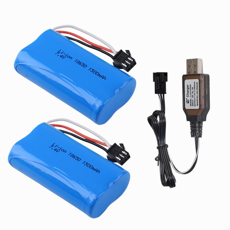 7.4V 1500mAh Li-ion Rechargeable Battery with SM-3P Plug and USB Charger Cable for RC Tank RC Toy