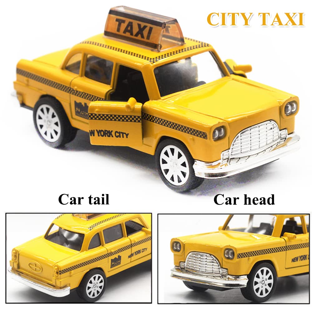 OTONOPI New York City Taxi Cab Toy Taxi Car Toy for Kids Yellow Cab Diecast Model Toy Car with Pullback Action for Toddler Age 3+ Pack of 2