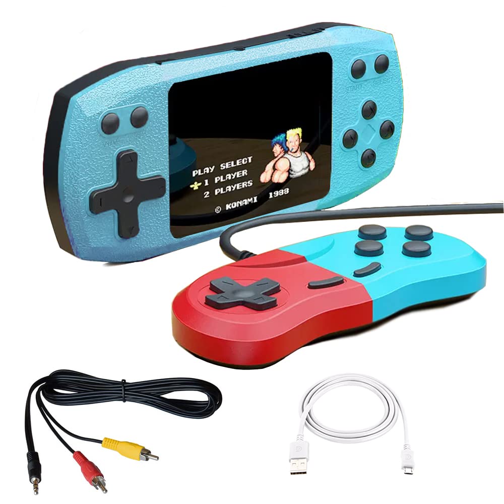 Acuvar Retro Handheld Video Game Console with 620 Classic Games, Micro USB Rechargeable, 3 Inch LCD Screen, MultiPlayer and TV Support. Includes TV Connection and Extra Remote for Boys Girls (Blue)