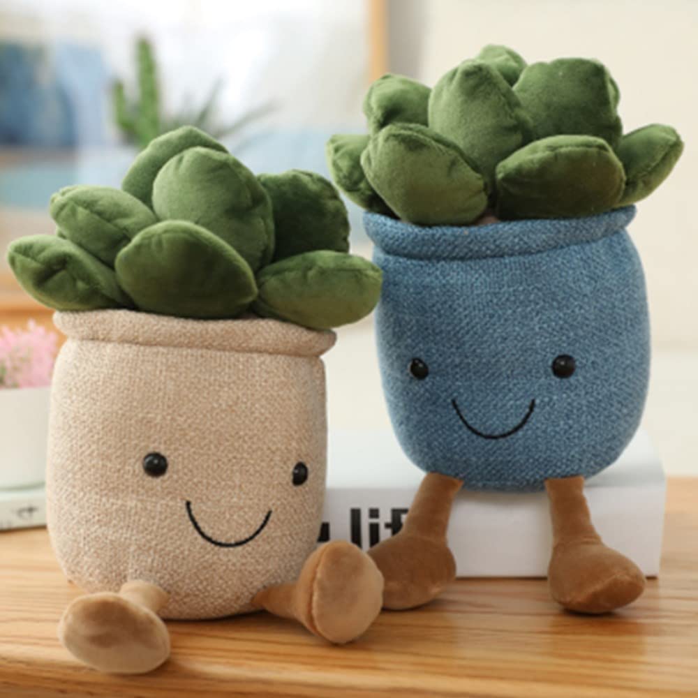 OUKEYI 9.8 inch Succulents Plush Toy, Flower Pot Stuffed Plushie Pillow Decoration, Cute Soft Plants Throw Pillow for Christmas Birthday Gifts (Blue)