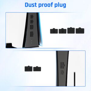 RHOTALL Dust Plugs Kit for PS5 Console, USB HDMI AC LAN Port Dust Protector, Silicone Dustproof Plug Accessories for PS5 with 7 Dust Plugs, 2 Brushes, 1 Rag and 1 Accessories Storage Bag - Black