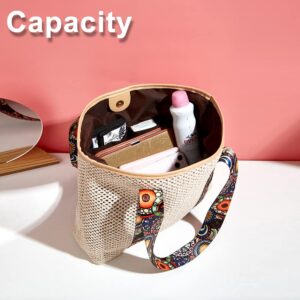 QTKJ Straw Bag, Beach Bags for Women, Soft Woven Beach Tote Canvas Shoulder Strap, Handmade Rattan Handbag for Vacation, Travel and Daily (color)