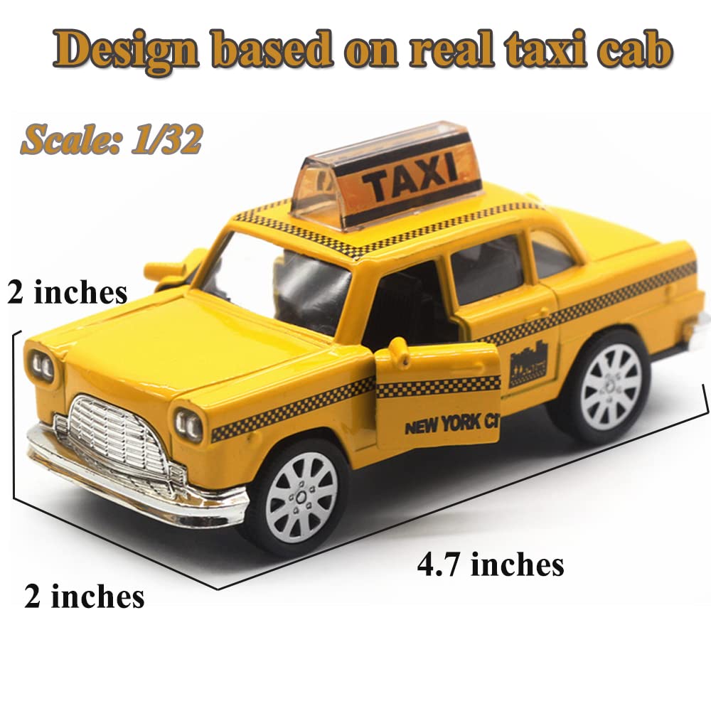 OTONOPI New York City Taxi Cab Toy Taxi Car Toy for Kids Yellow Cab Diecast Model Toy Car with Pullback Action for Toddler Age 3+ Pack of 2