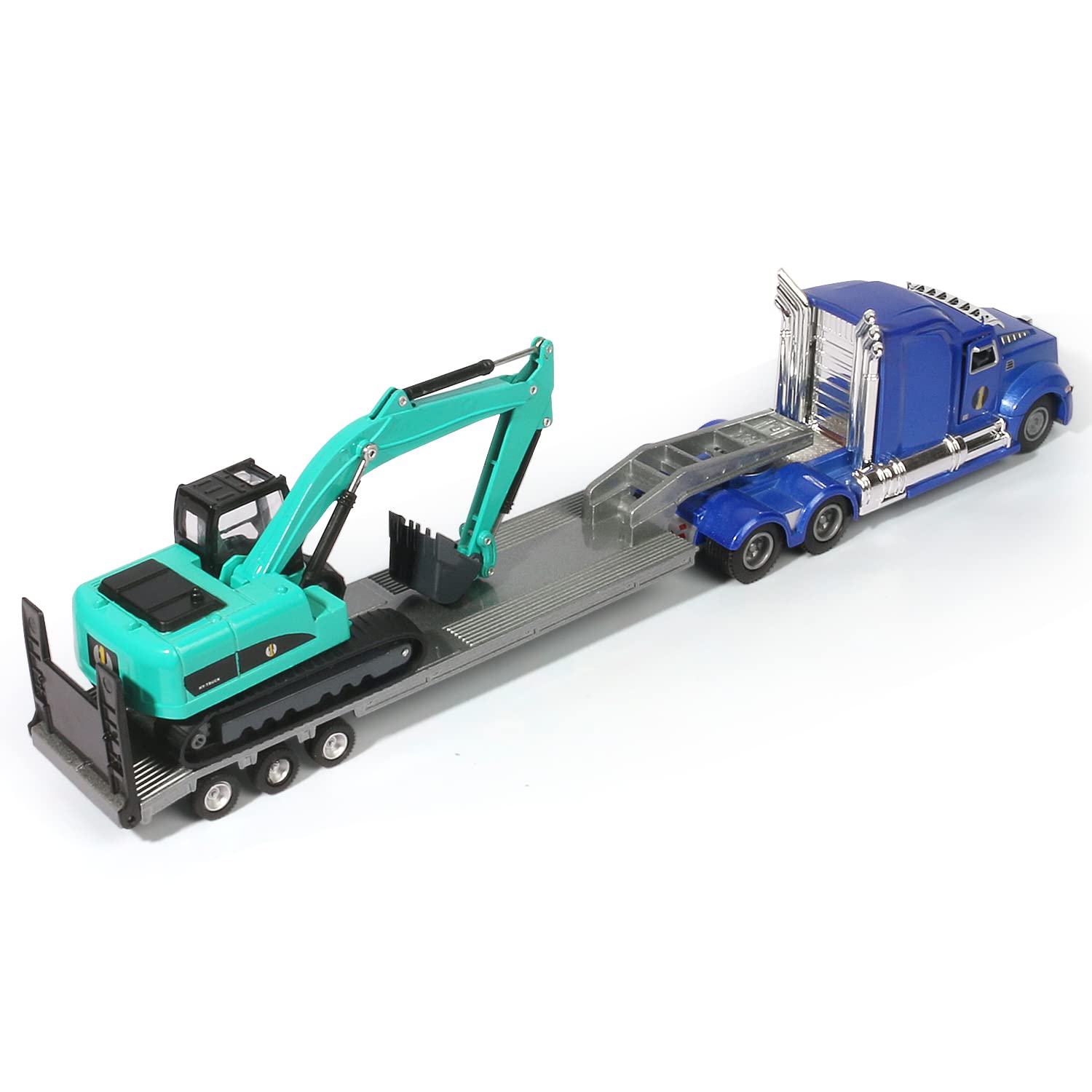 Diecast Toy Model Flatbed Truck w/ Excavator Tractor Metal Construction Vehicle Models Toys for Kids