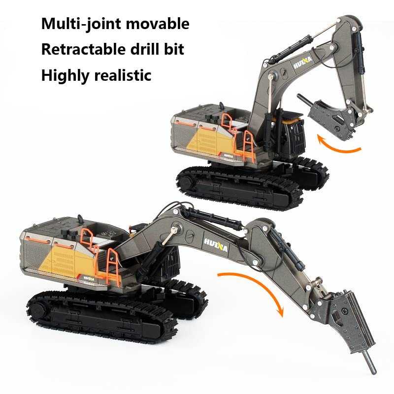 Gemini&Genius Drill Excavator Toy for Kids, 1:50 Scale Impact Hammer Excavator Construction Vehicle Toy, Demolition Machine-Tracked Driller, Engineering Car Great Toys and Gifts (Yellow)