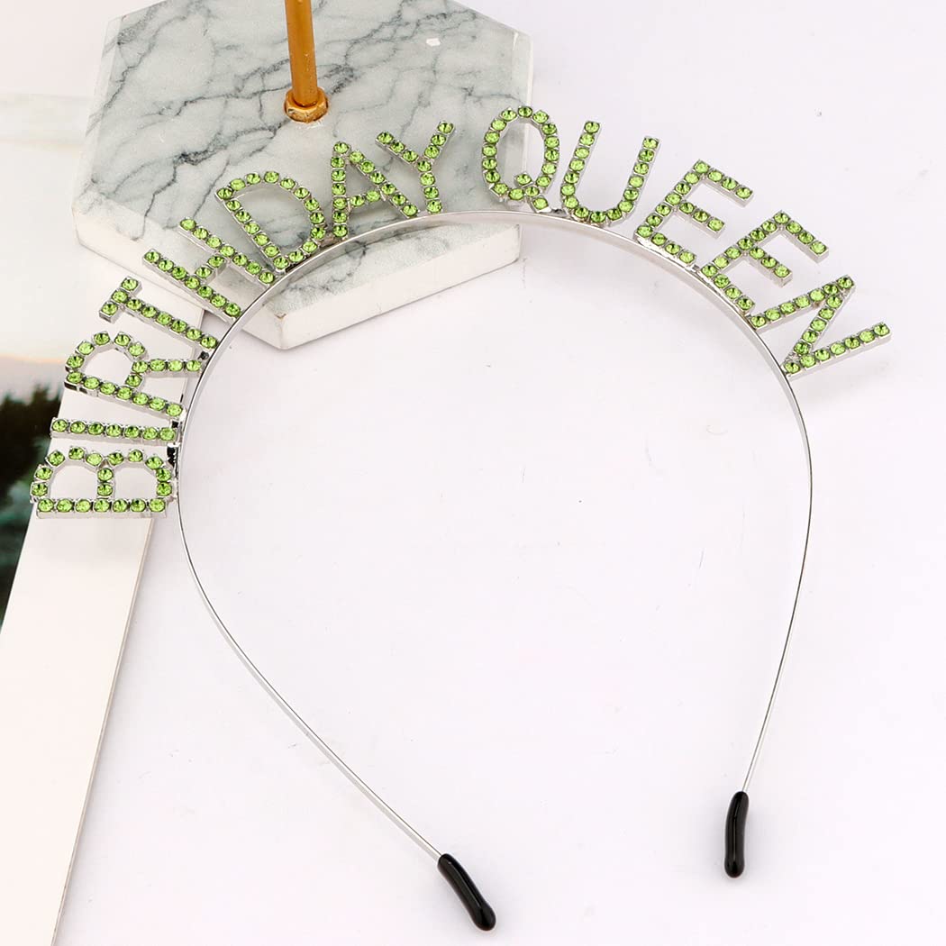 AOPRIE Birthday Crown for Women Silver Green Birthday Tiara for Girls Birthday Queen Headband Princess Crown Rhinestone Happy Birthday Accessories