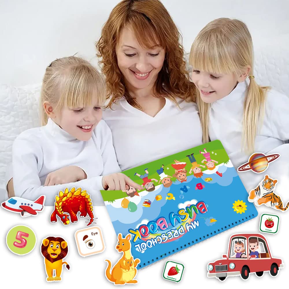 My Preschool Toys Gift for Kids & Toddlers Boy Girls,Reusable Waterproof Busy Book Quiet Book Activity Board Busy Educational Learning Toys Work Book(16 Themes-Style D)