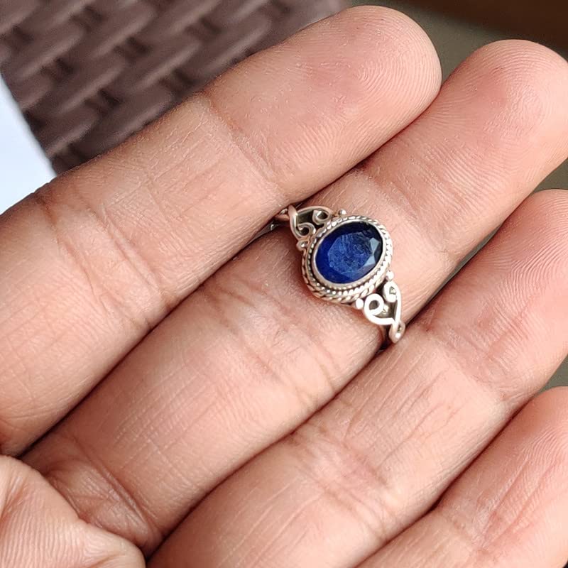 Blue Sapphire Stone Ring 925 Sterling Silver Statement Ring For Women Handmade Rings Gemstone Christmas Promise Ring Size US 10 Gift For Her