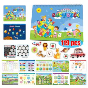 My Preschool Toys Gift for Kids & Toddlers Boy Girls,Reusable Waterproof Busy Book Quiet Book Activity Board Busy Educational Learning Toys Work Book(11 Themes-Style C)