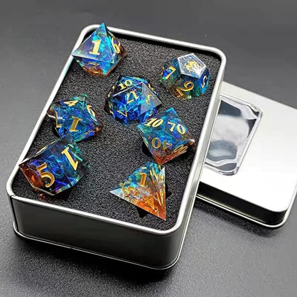 DND Dice Set Polyhedral Dice Set, Resin Sharp Edge dice Set for D&D Game, Blue