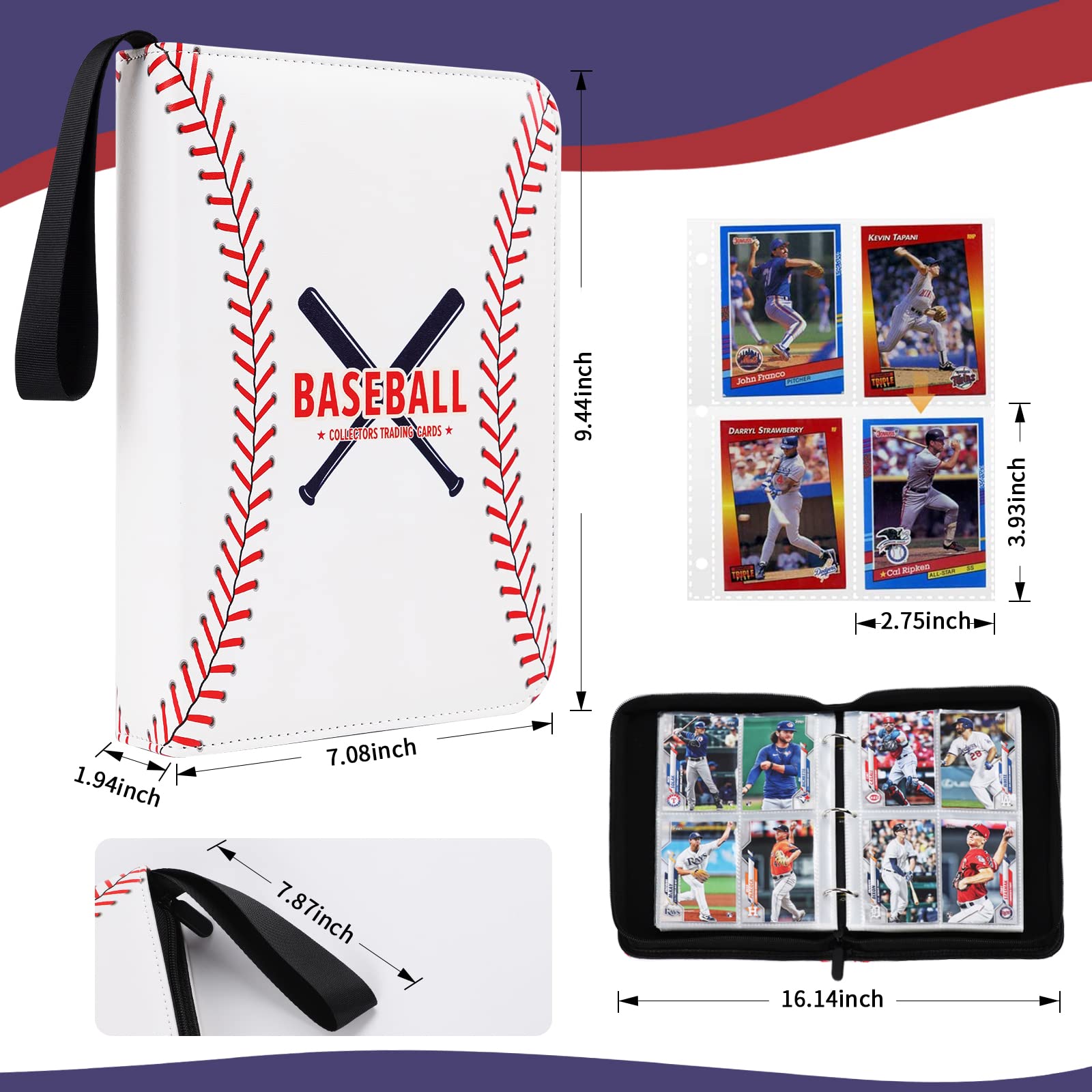 Baseball Card Binder with Sleeves 440 Pockets, Gifts for Baseball Card Collectors, Trading Card Holder Compatible with Topps Card, 55 Sleeves Card Album Card Storage Organizer