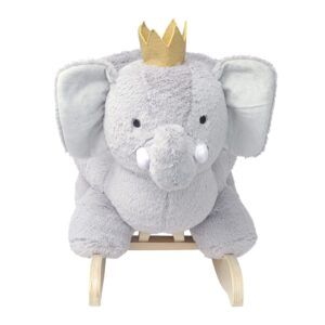 Manhattan Toy Plush Elephant Wooden Rocking Toy with Crown, Adjustable Seat Belt and Wooden Hand Grips Large