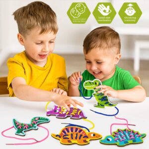 Atoylink 5 Pack Dinosaur Lacing Cards Wooden Threading Lacing Toy for Toddlers Travel Toys Preschool Games Fine Motor Skills Educational Toys for 3+ Year Old Kids Gifts