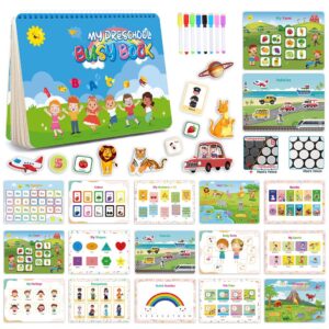 My Preschool Toys Gift for Kids & Toddlers Boy Girls,Reusable Waterproof Busy Book Quiet Book Activity Board Busy Educational Learning Toys Work Book(16 Themes-Style D)