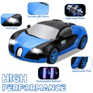 YUAN PLAN RC Drift Car, 1:24 Remote Control Blue High Speed Race Drifting Cars, 2.4GHz 4WD Electric Sport Racing Hobby Toy Car with Headlight and Double Batteries for Boys and Girls Adults