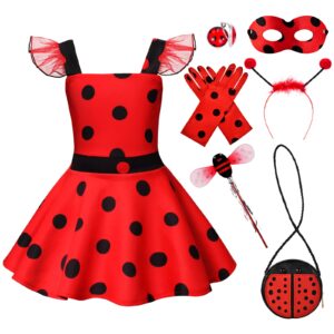 Ladybug Dress Costume for Girls with Polka Dots Tutu Dress Halloween Birthday Dress Up Pretend Play for Kids 3-8 (7-8)