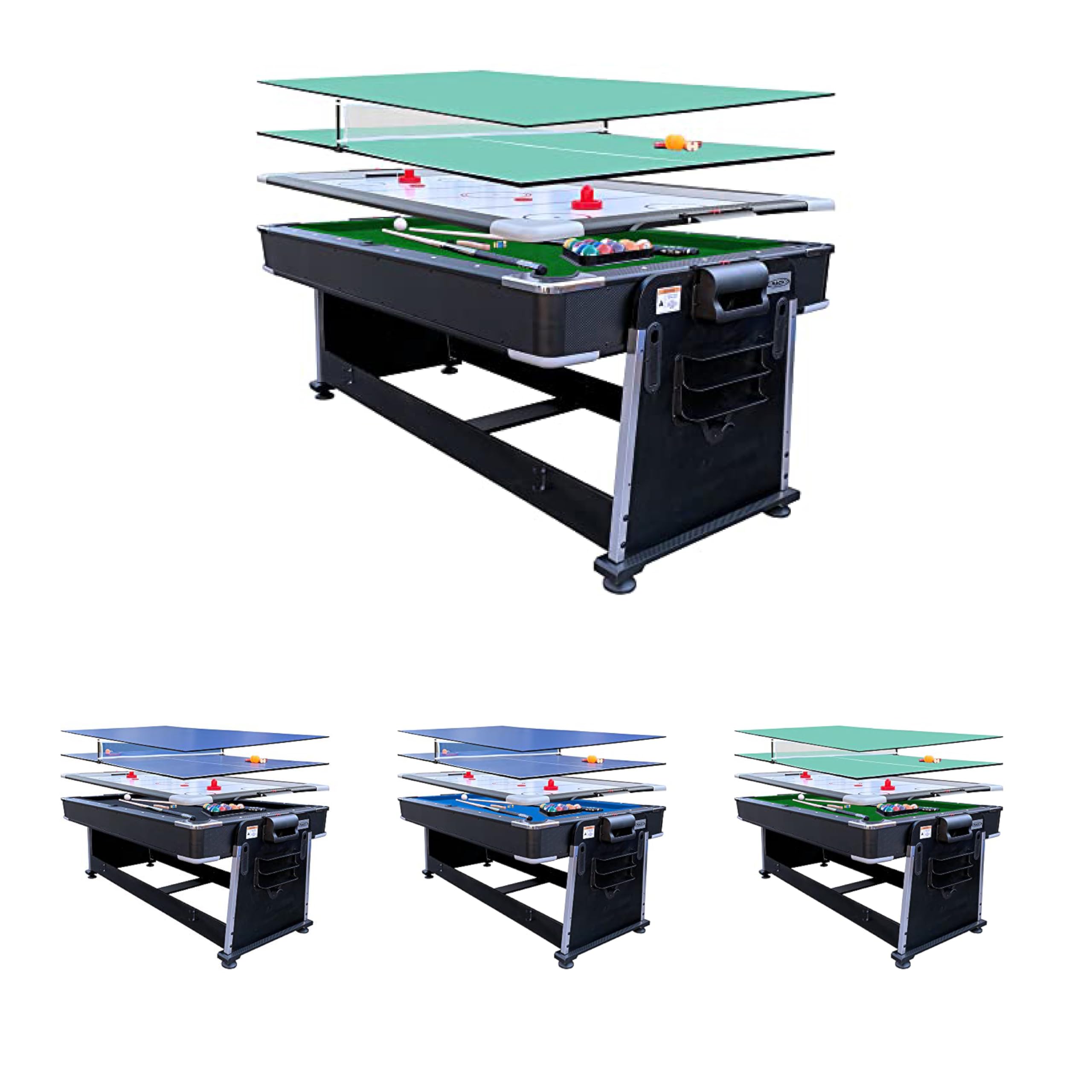 RACK Triad 7-Foot 3-in-1 Multi Game Swivel Billiard/Pool Table (Green Felt with Black Body)