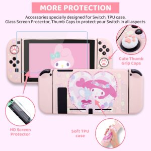 GLDRAM Pink Carrying Case for Nintendo Switch, Cute Anime Accessories Bundle for Cute Girl with Switch Travel Storage, Soft TPU Cover Shell, Screen Protector, Thumb Caps, Shoulder Strap for Girls