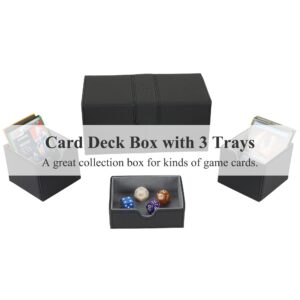 AEGIS GUARDIAN Card Deck Box for MTG with 3 Tray Commander Deck Box Hold 200+ Double Sleeved Cards, PU Leather 7 Strong Magnets Card Storage Box Deck Game Case for TCG CCG, Black