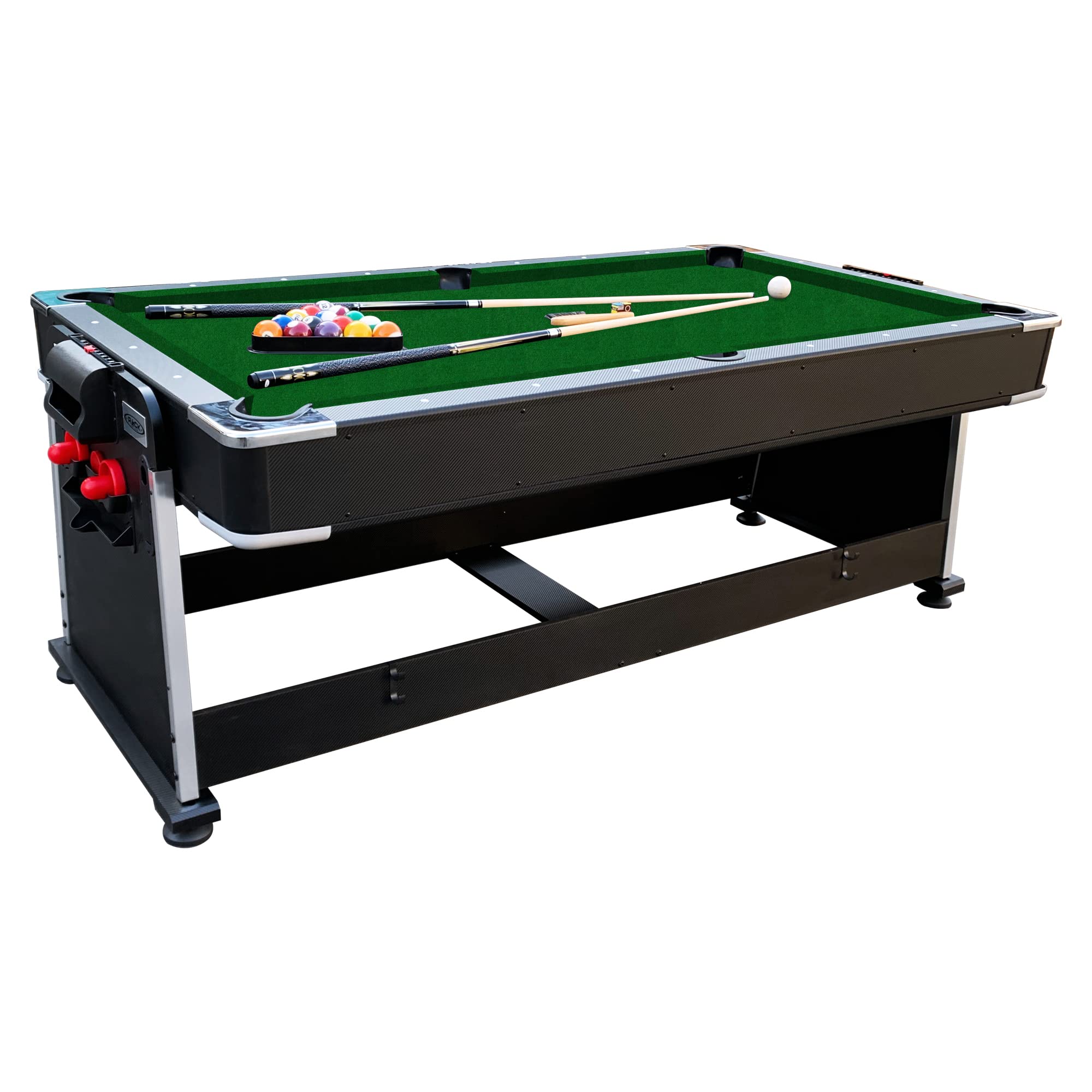 RACK Triad 7-Foot 3-in-1 Multi Game Swivel Billiard/Pool Table (Green Felt with Black Body)