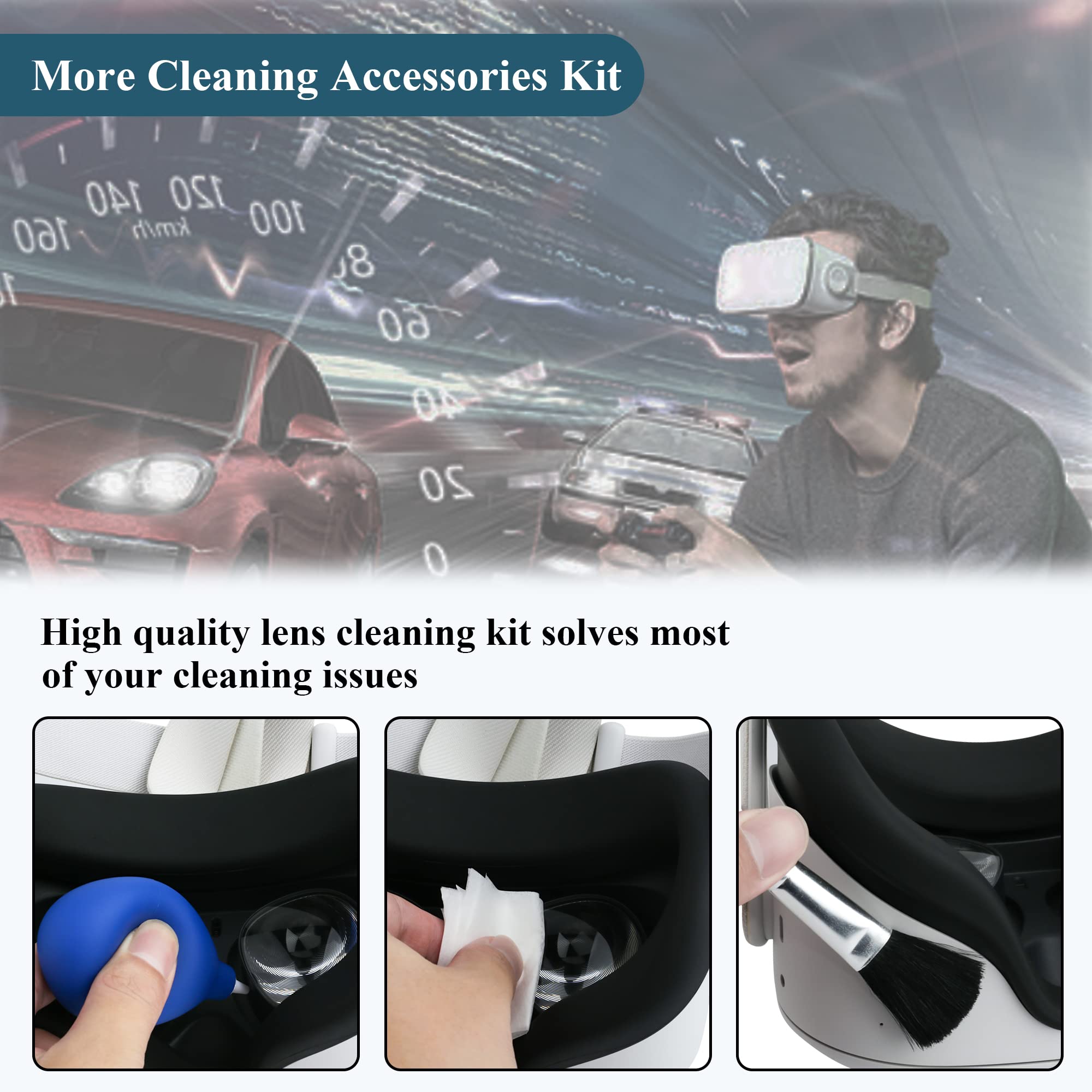 RHOTALL 19 in 1 Lens Cleaning Case Accessories with Lens Protector and Thumb Caps for Meta/Oculus Quest 2& Quest 3/Hololens 2,VR Headset Cleaning Accessories Kit,Various Cleaning Tools for Xbox/Camera