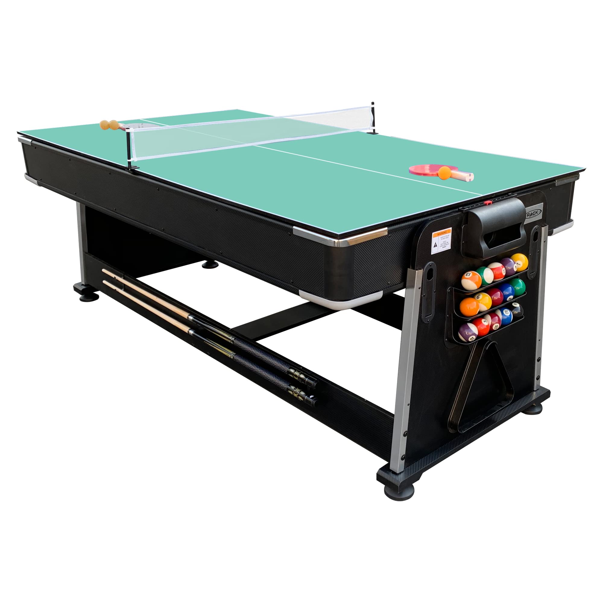 RACK Triad 7-Foot 3-in-1 Multi Game Swivel Billiard/Pool Table (Green Felt with Black Body)