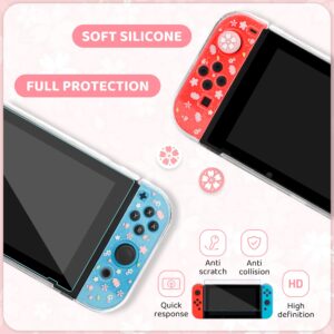 RHOTALL Sakura Pink Carrying Case Set for Nintendo Switch, Cute Cherry Blossom Storage Bag for Switch Accessories with Protective Case, Screen Protector, Adjustable Shoulder Strap and 2 Thumb Cap