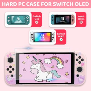 GLDRAM Carrying Case Compatible with Nintendo Switch OLED Cover, Pink Unicorn Case Bundle with Travel Case, Hard PC Shell, Screen Protector, Thumb Caps, Shoulder Strap, Cute Accessories Kit for Girls