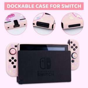 GLDRAM Pink Carrying Case for Nintendo Switch, Cute Anime Accessories Bundle for Cute Girl with Switch Travel Storage, Soft TPU Cover Shell, Screen Protector, Thumb Caps, Shoulder Strap for Girls