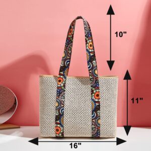 QTKJ Straw Bag, Beach Bags for Women, Soft Woven Beach Tote Canvas Shoulder Strap, Handmade Rattan Handbag for Vacation, Travel and Daily (color)