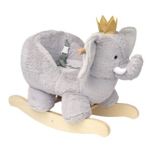 Manhattan Toy Plush Elephant Wooden Rocking Toy with Crown, Adjustable Seat Belt and Wooden Hand Grips Large