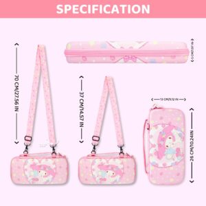 GLDRAM Pink Carrying Case for Nintendo Switch, Cute Anime Accessories Bundle for Cute Girl with Switch Travel Storage, Soft TPU Cover Shell, Screen Protector, Thumb Caps, Shoulder Strap for Girls