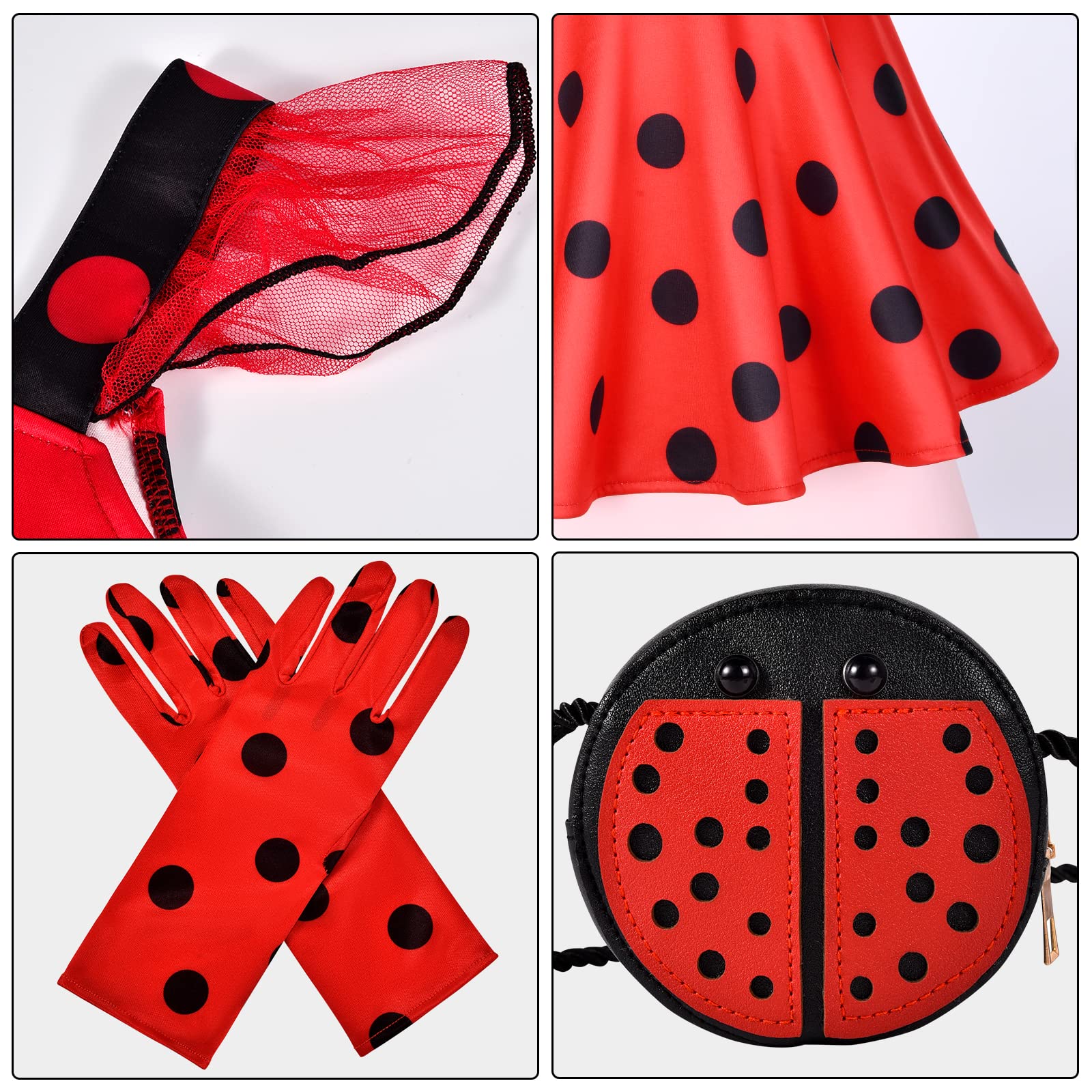 Ladybug Dress Costume for Girls with Polka Dots Tutu Dress Halloween Birthday Dress Up Pretend Play for Kids 3-8 (7-8)