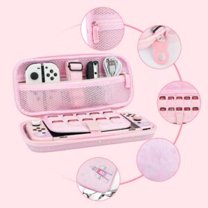 GLDRAM Carrying Case Compatible with Nintendo Switch OLED Cover, Pink Unicorn Case Bundle with Travel Case, Hard PC Shell, Screen Protector, Thumb Caps, Shoulder Strap, Cute Accessories Kit for Girls