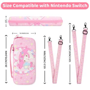 FUNDIARY Pink Bunny Theme Carrying Case for Nintendo Switch, Cute Storage Bag Accessories Bundle for Switch with TPU Protective Cover, Screen Protector, Adjustable Shoulder Strap and 2 Thumb Grips