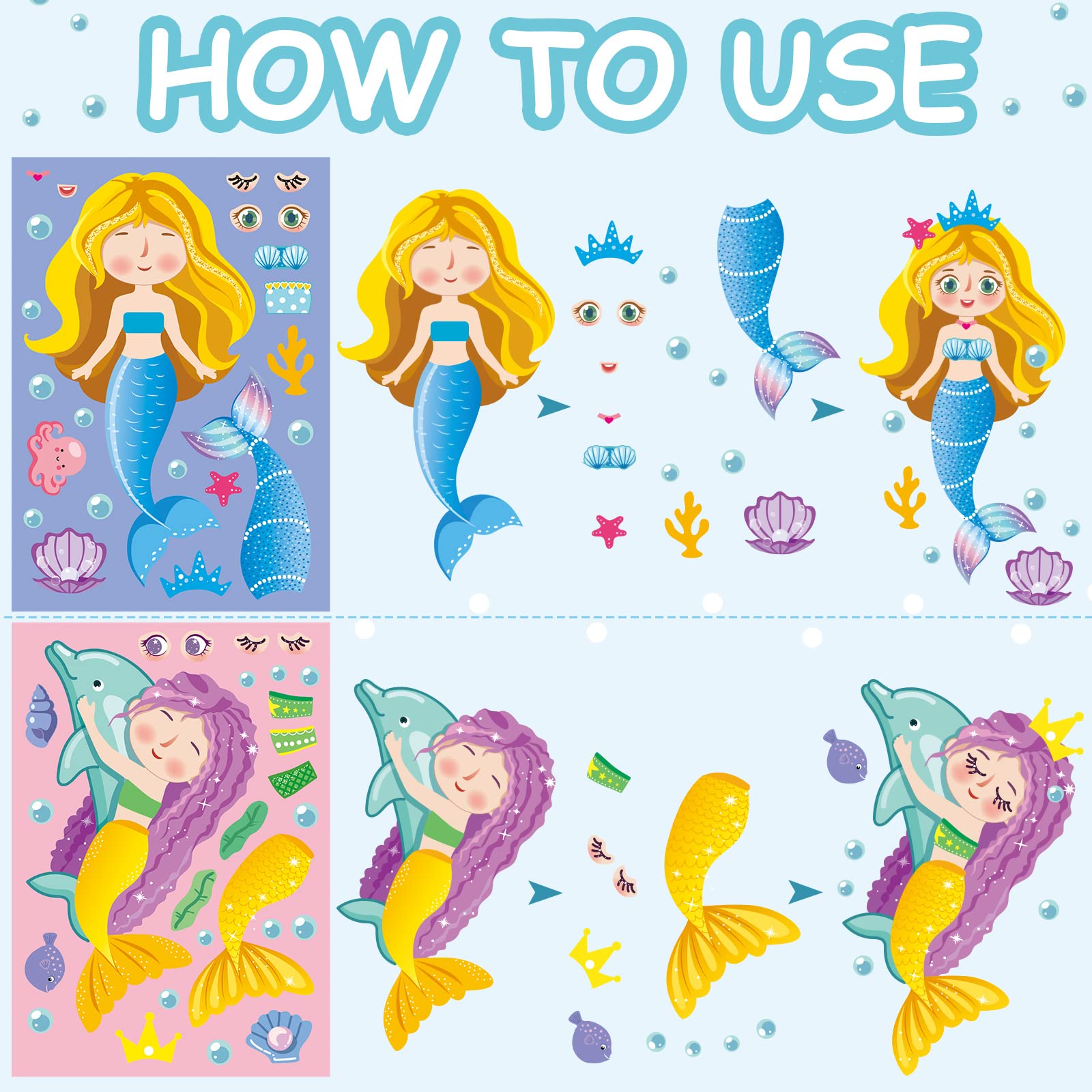 Zonon 48 Sheets Make a Mermaid Stickers Sheets for Mermaid Party Favors Mermaid Stickers for DIY Project Mermaid Birthday Decorations Party Favor(Mermaid)