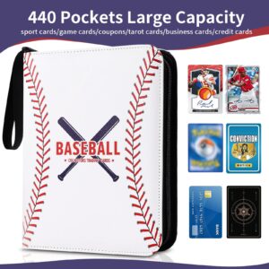 Baseball Card Binder with Sleeves 440 Pockets, Gifts for Baseball Card Collectors, Trading Card Holder Compatible with Topps Card, 55 Sleeves Card Album Card Storage Organizer