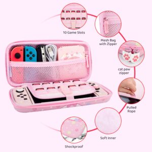 GLDRAM Pink Carrying Case for Nintendo Switch, Cute Anime Accessories Bundle for Cute Girl with Switch Travel Storage, Soft TPU Cover Shell, Screen Protector, Thumb Caps, Shoulder Strap for Girls