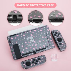 RHOTALL Sakura Pink Carrying Case Set for Nintendo Switch, Cute Cherry Blossom Storage Bag for Switch Accessories with Protective Case, Screen Protector, Adjustable Shoulder Strap and 2 Thumb Cap