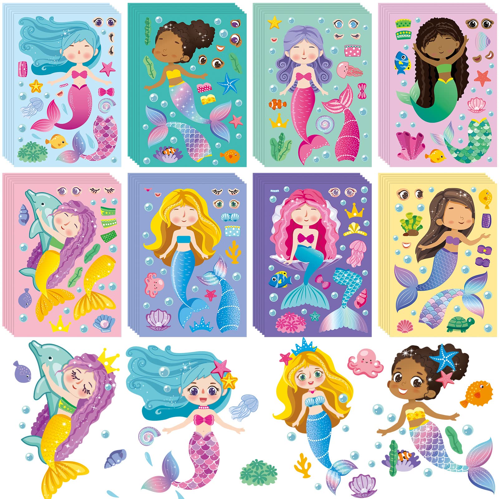 Zonon 48 Sheets Make a Mermaid Stickers Sheets for Mermaid Party Favors Mermaid Stickers for DIY Project Mermaid Birthday Decorations Party Favor(Mermaid)