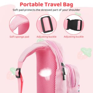 RHOTALL Pink Travel Bag for Nintendo Switch/Lite/OLED,Large Capacity Portable Carrying Case Compatible for Chest Shoulder Accessories Storage Backpack with12 Slots Game Case,Thumb Grip Caps-Strawberry