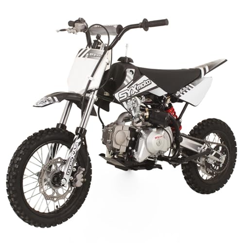 SYX MOTO 125cc Dirt Bike for Teens 12+yrs 4-Stroke Gas-Powered Dirt Bike Off-Road Motorcycle Electric Start Fully Automatic Transmission, Roost 125-1f, Black/White