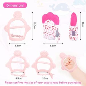 Vicloon Silicone Teething Mitt, 2Pcs Baby Teething Mitten, Baby Teething Toy with Adjustable Strap, Crinkle Sound and Textured, Baby Teething Mitten Self Soothing Baby Chew Toys for 0-6month Infant