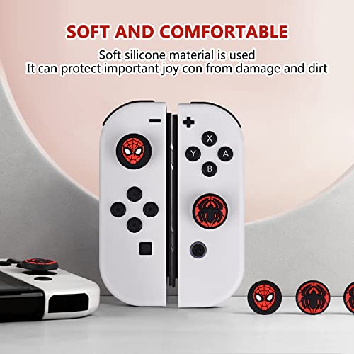 DLseego Spider Thumb Grips Caps for Switch/Switch Lite/Switch OLED Joy Con Cool Movie Comic Hero Console Analog Joystick Protective Cover Cartoon Button Cap 4PCS - Red and Black