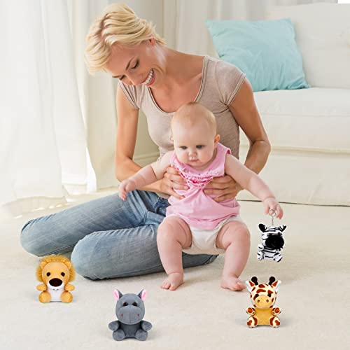 Elcoho 16 Pieces Safari Mini Stuffed Jungle Animal Set Small Stuffed Forest Animal 3.75 Inch Animal Keychain Plush Toys for Animal Themed Parties Kids Birthday(Sitting)