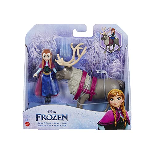 Mattel Disney Frozen Anna Small Doll & Sven Reindeer Figure, Signature Look, 2-Pack Set Inspired by the Mattel Disney Frozen Movies