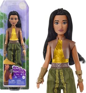 mattel disney princess toys, raya fashion doll, sparkling look with black hair, brown eyes & accessories, inspired by the movie