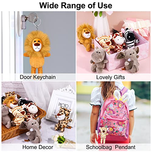 Elcoho 14 Pieces Safari Mini Jungle Animal Plush Toys Small Stuffed Forest Animals Plush Toys 5.9 Inch Keychain Decorations for Animal Themed Parties Goody Bags Filler Favors (Standing)